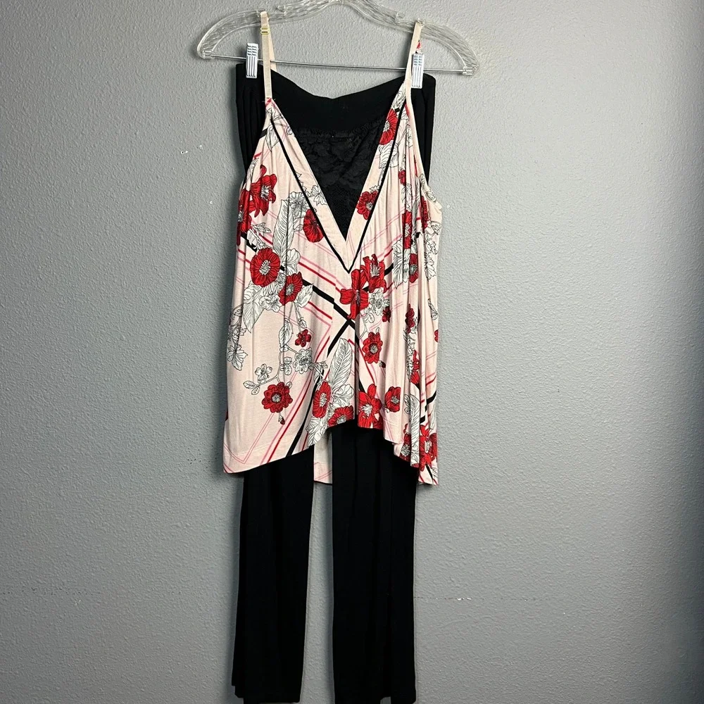 Soma Intimates Floral Print Pajama Set Babydoll‎ Cami Top Palazzo Pants Lace Sm